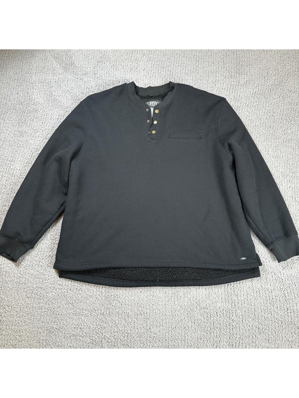 RW Rugged Wear Sherpa-Lined Thermal Henley Pullover Sweatshirt Black Mens XXL